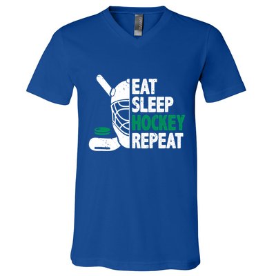 Eat Sleep Hockey Repeat Ice Hockey Lovers Players Funny Gift V-Neck T-Shirt
