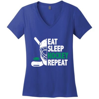 Eat Sleep Hockey Repeat Ice Hockey Lovers Players Funny Gift Women's V-Neck T-Shirt