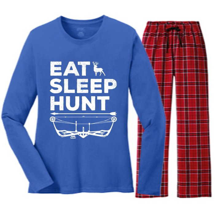 Eat Sleep Hunt Deer Hunter Bow And Arrow Hunter Deer Hunting Gift Women's Long Sleeve Flannel Pajama Set 