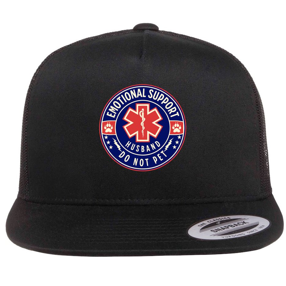 Emotional Support Husband Do Not Pet Service Dog Love Humor Flat Bill Trucker Hat