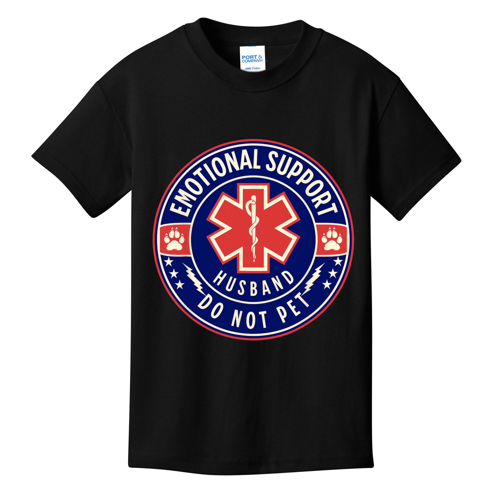 Emotional Support Husband Do Not Pet Service Dog Love Humor Kids T-Shirt