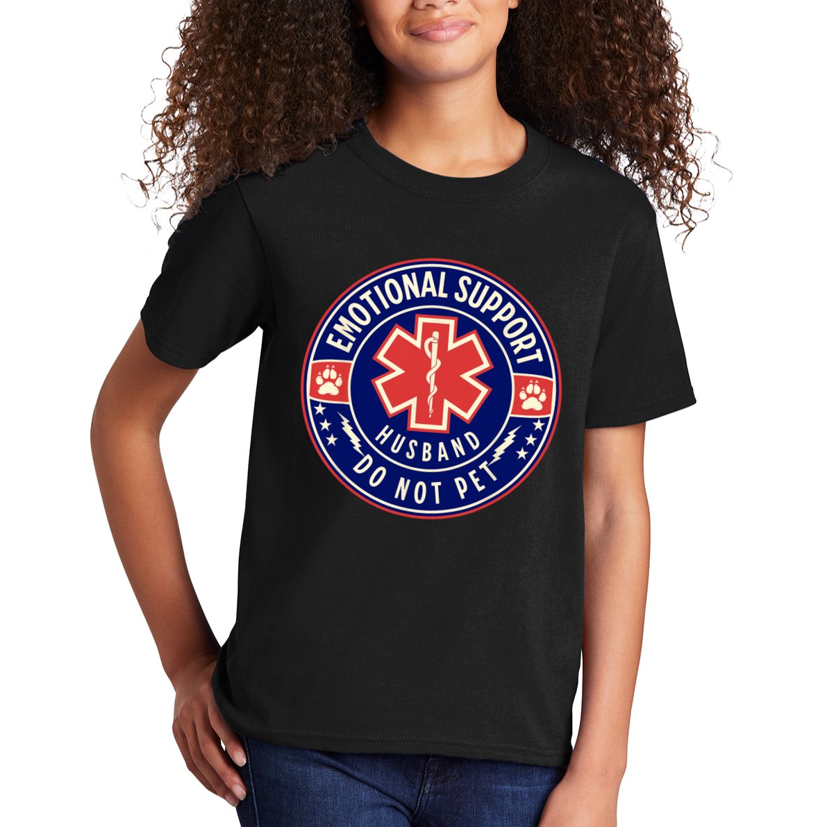 Emotional Support Husband Do Not Pet Service Dog Love Humor Kids T-Shirt