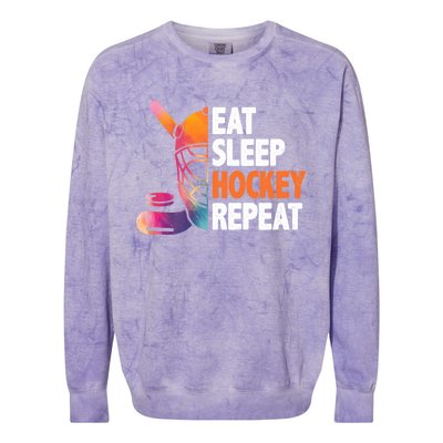 Eat Sleep Hockey Repeat Ice Hockey Player Gear Lover Meaningful Gift Colorblast Crewneck Sweatshirt