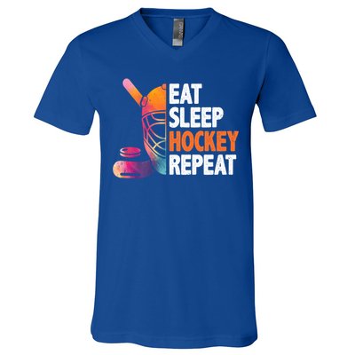 Eat Sleep Hockey Repeat Ice Hockey Player Gear Lover Meaningful Gift V-Neck T-Shirt