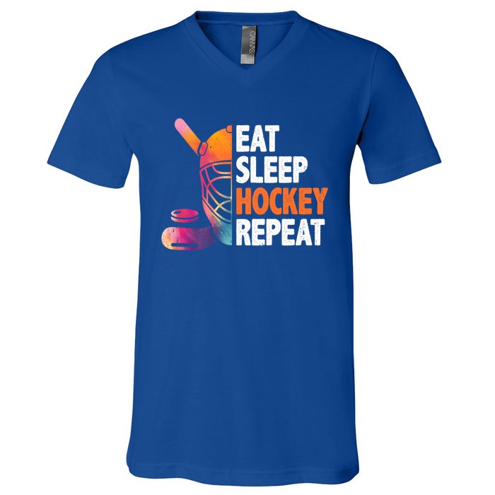 Eat Sleep Hockey Repeat Ice Hockey Player Gear Lover Meaningful Gift V-Neck T-Shirt