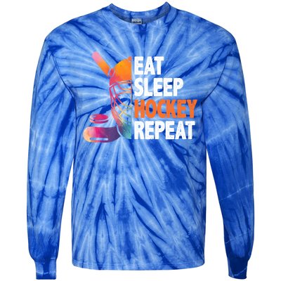 Eat Sleep Hockey Repeat Ice Hockey Player Gear Lover Meaningful Gift Tie-Dye Long Sleeve Shirt