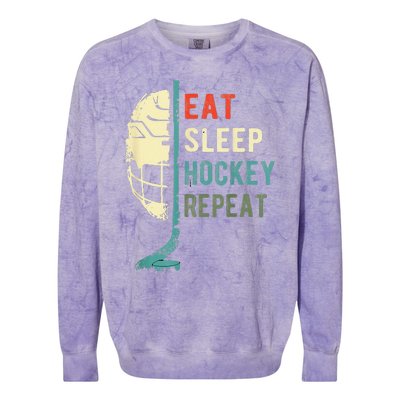 Eat Sleep Hockey Repeat Funny Retro Vintage  Colorblast Crewneck Sweatshirt