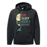 Eat Sleep Hockey Repeat Funny Retro Vintage  Performance Fleece Hoodie