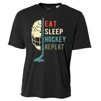 Eat Sleep Hockey Repeat Funny Retro Vintage  Cooling Performance Crew T-Shirt