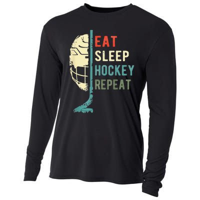 Eat Sleep Hockey Repeat Funny Retro Vintage  Cooling Performance Long Sleeve Crew