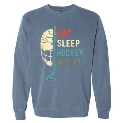 Eat Sleep Hockey Repeat Funny Retro Vintage  Garment-Dyed Sweatshirt