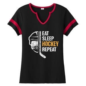 Eat Sleep Hockey Repeat Great Gift For Hockey Players Ladies Halftime Notch Neck Tee