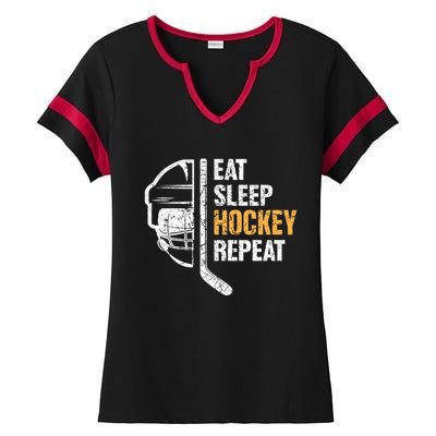 Eat Sleep Hockey Repeat Great Gift For Hockey Players Ladies Halftime Notch Neck Tee