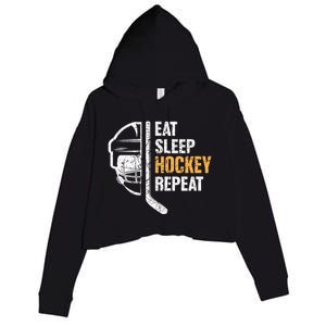 Eat Sleep Hockey Repeat Great Gift For Hockey Players Crop Fleece Hoodie