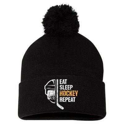 Eat Sleep Hockey Repeat Great Gift For Hockey Players Pom Pom 12in Knit Beanie