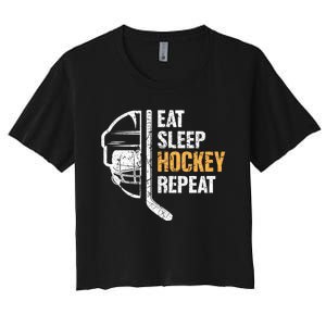 Eat Sleep Hockey Repeat Great Gift For Hockey Players Women's Crop Top Tee