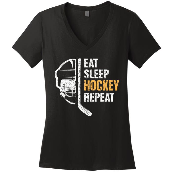 Eat Sleep Hockey Repeat Great Gift For Hockey Players Women's V-Neck T-Shirt