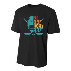 Eat Sleep Hockey Repeat Hockey Funny Ice Hockey Youth Performance Sprint T-Shirt