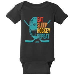 Eat Sleep Hockey Repeat Hockey Funny Ice Hockey Baby Bodysuit