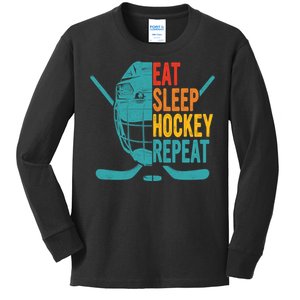 Eat Sleep Hockey Repeat Hockey Funny Ice Hockey Kids Long Sleeve Shirt