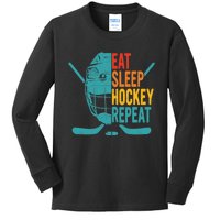 Eat Sleep Hockey Repeat Hockey Funny Ice Hockey Kids Long Sleeve Shirt