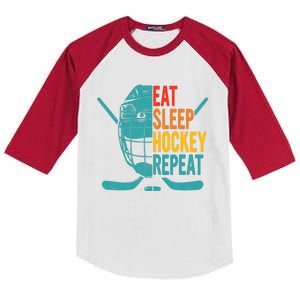 Eat Sleep Hockey Repeat Hockey Funny Ice Hockey Kids Colorblock Raglan Jersey