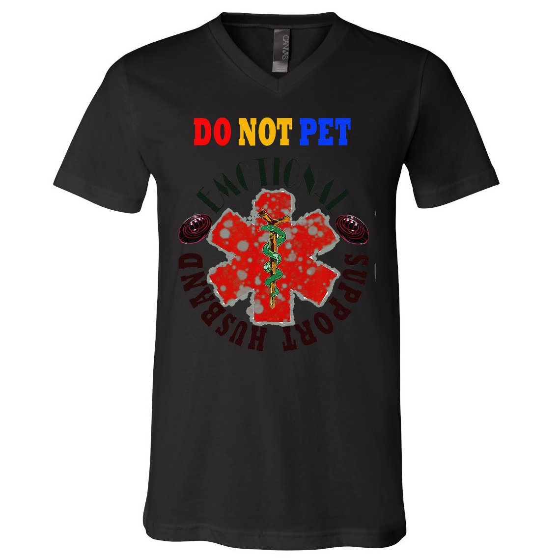 Emotional Support Husband Do Not Pet V-Neck T-Shirt