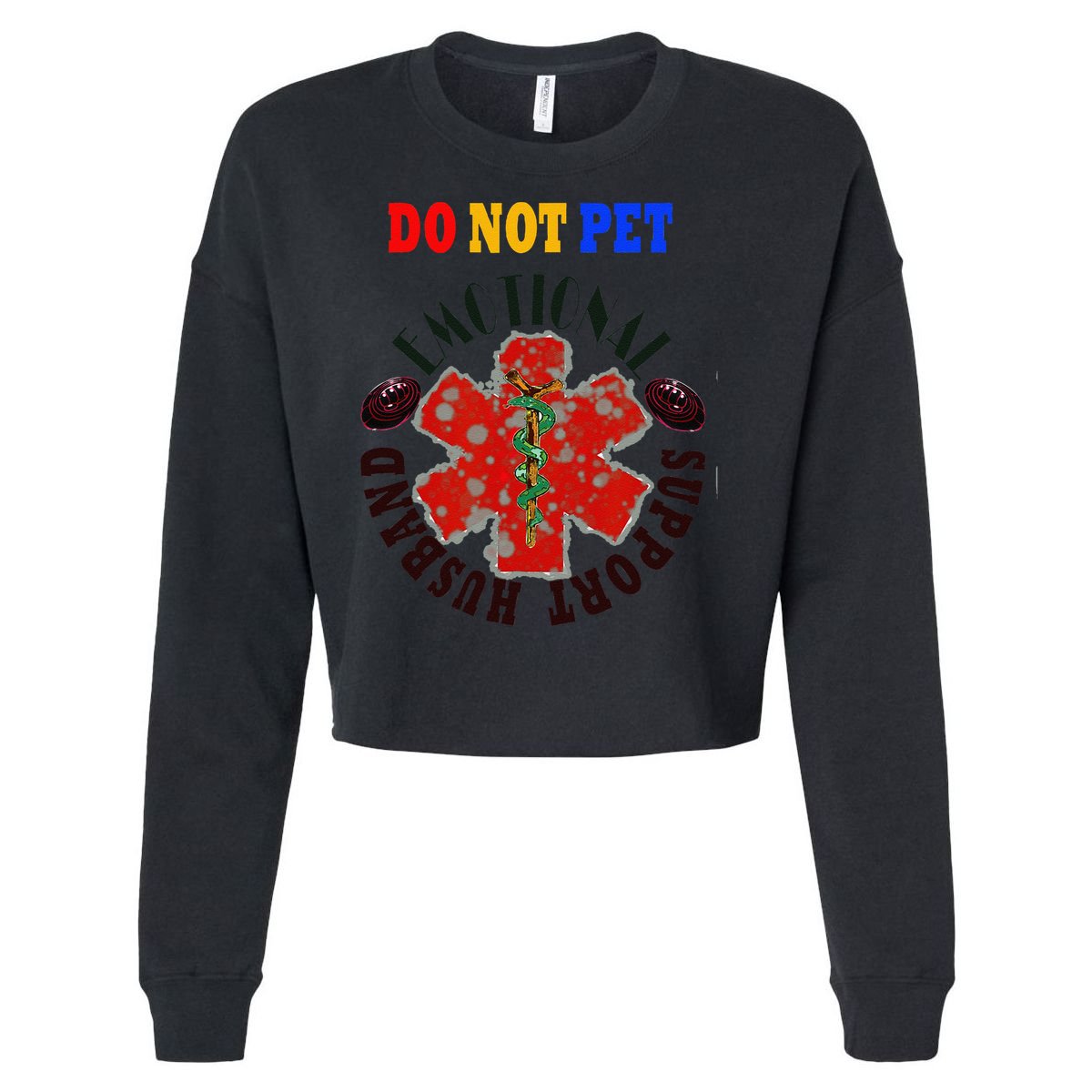 Emotional Support Husband Do Not Pet Cropped Pullover Crew