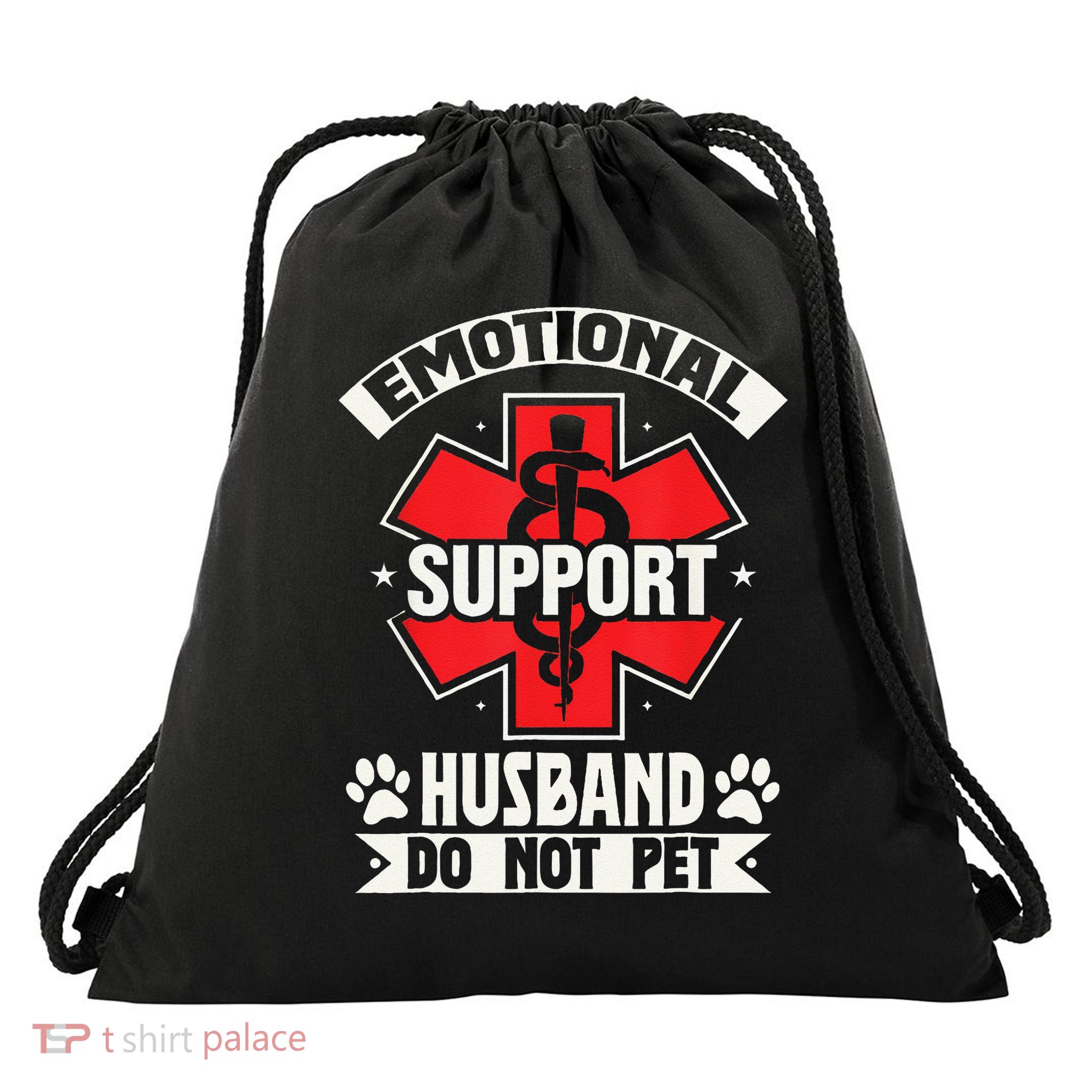 Emotional Support Husband Do Not Pet Meme Drawstring Bag