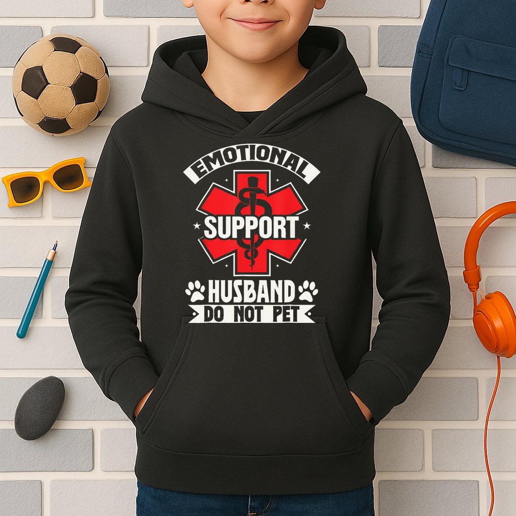 Emotional Support Husband Do Not Pet Meme Kids Hoodie