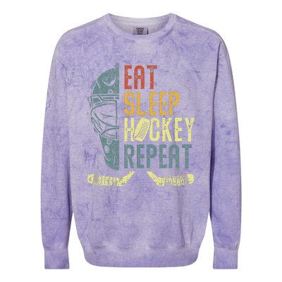 Eat Sleep Hockey Repeat  Ice Hockey Retro Vintage Colorblast Crewneck Sweatshirt