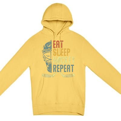 Eat Sleep Hockey Repeat  Ice Hockey Retro Vintage Premium Pullover Hoodie