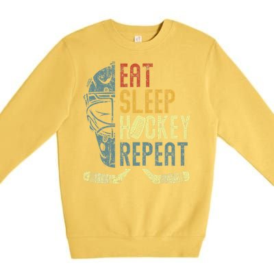 Eat Sleep Hockey Repeat  Ice Hockey Retro Vintage Premium Crewneck Sweatshirt