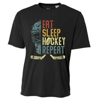 Eat Sleep Hockey Repeat  Ice Hockey Retro Vintage Cooling Performance Crew T-Shirt