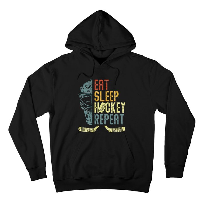 Eat Sleep Hockey Repeat  Ice Hockey Retro Vintage Hoodie