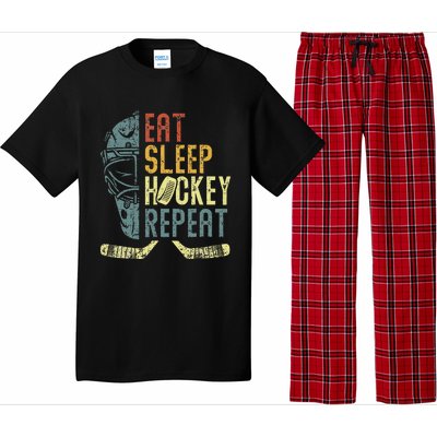 Eat Sleep Hockey Repeat  Ice Hockey Retro Vintage Pajama Set