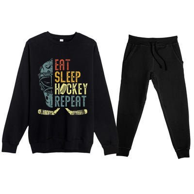 Eat Sleep Hockey Repeat  Ice Hockey Retro Vintage Premium Crewneck Sweatsuit Set