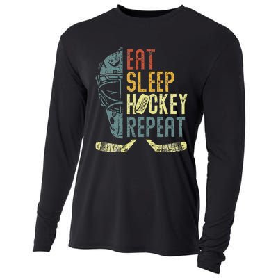 Eat Sleep Hockey Repeat  Ice Hockey Retro Vintage Cooling Performance Long Sleeve Crew