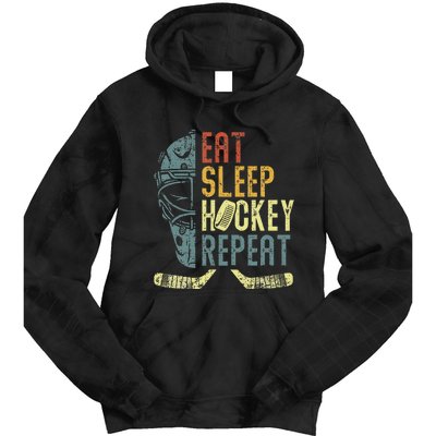 Eat Sleep Hockey Repeat  Ice Hockey Retro Vintage Tie Dye Hoodie