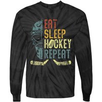 Eat Sleep Hockey Repeat  Ice Hockey Retro Vintage Tie-Dye Long Sleeve Shirt