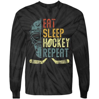 Eat Sleep Hockey Repeat  Ice Hockey Retro Vintage Tie-Dye Long Sleeve Shirt