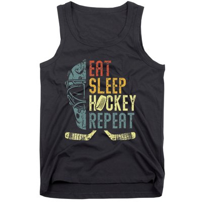 Eat Sleep Hockey Repeat  Ice Hockey Retro Vintage Tank Top