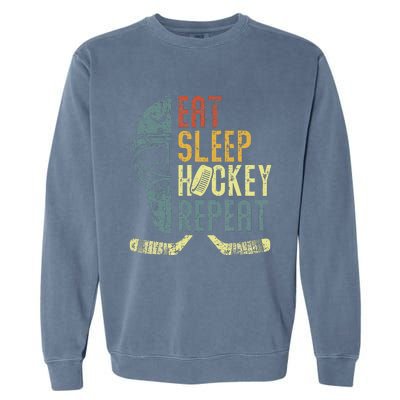 Eat Sleep Hockey Repeat  Ice Hockey Retro Vintage Garment-Dyed Sweatshirt