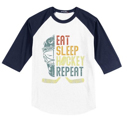 Eat Sleep Hockey Repeat  Ice Hockey Retro Vintage Baseball Sleeve Shirt