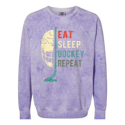 Eat Sleep Hockey Repeat Hockey Funny Ice Hockey Colorblast Crewneck Sweatshirt