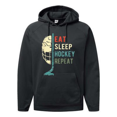 Eat Sleep Hockey Repeat Hockey Funny Ice Hockey Performance Fleece Hoodie