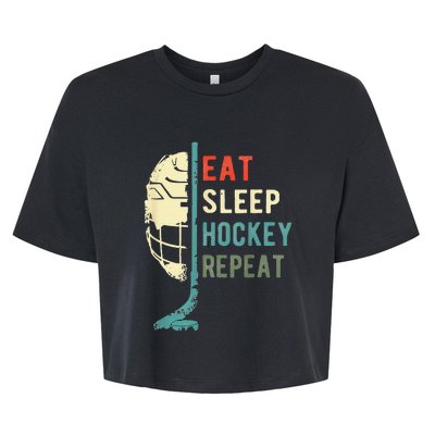 Eat Sleep Hockey Repeat Hockey Funny Ice Hockey Bella+Canvas Jersey Crop Tee