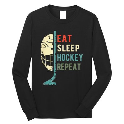 Eat Sleep Hockey Repeat Hockey Funny Ice Hockey Long Sleeve Shirt