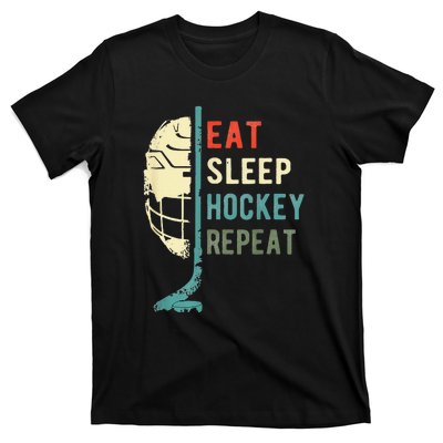 Eat Sleep Hockey Repeat Hockey Funny Ice Hockey T-Shirt