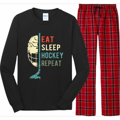 Eat Sleep Hockey Repeat Hockey Funny Ice Hockey Long Sleeve Pajama Set